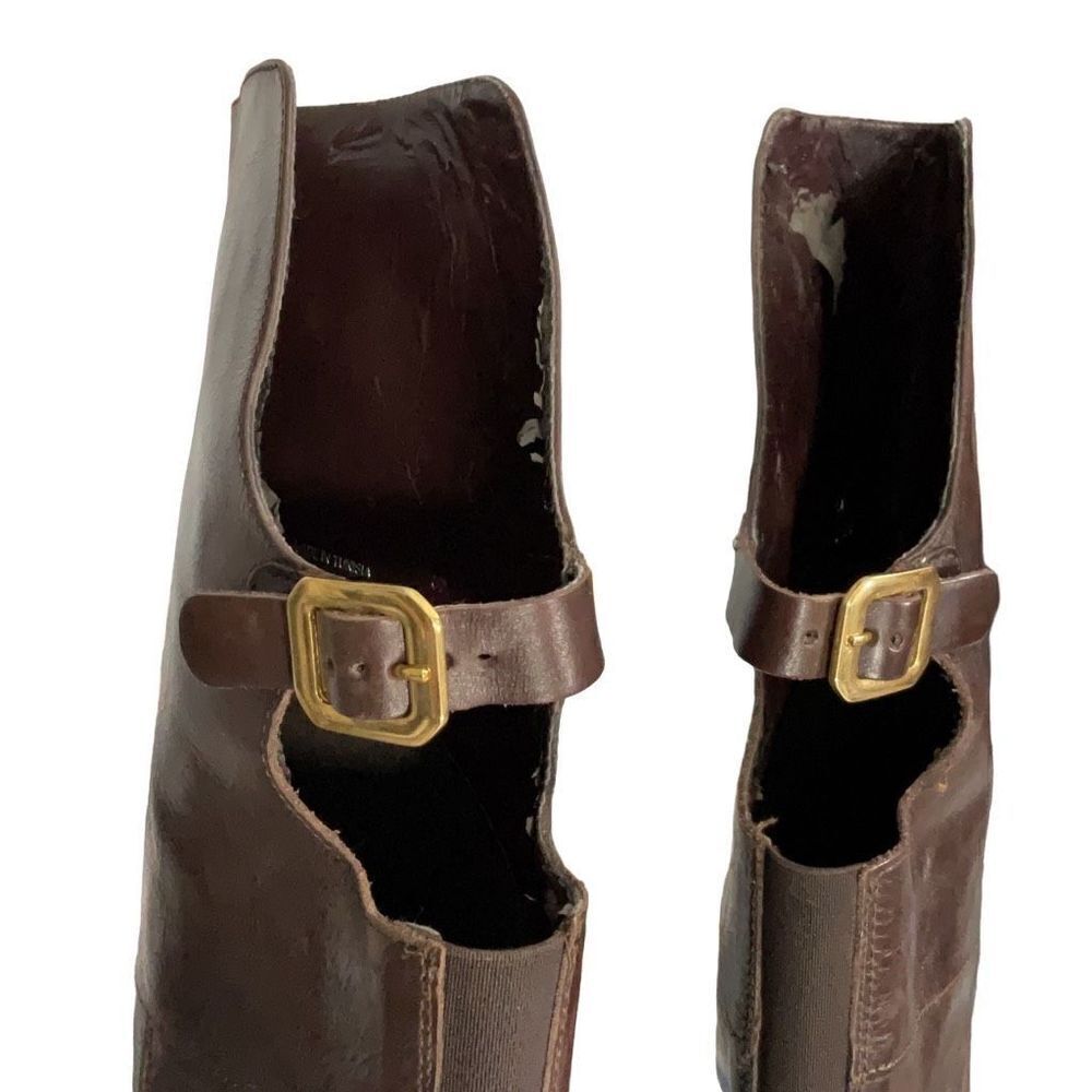 Dune London Brown Leather Over the Knee Riding Boots Open Back Buckle Sz 37 US 6 - Picture 11 of 13